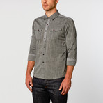 Blocked Textured Chambray Button-Up Shirt // Black (M)