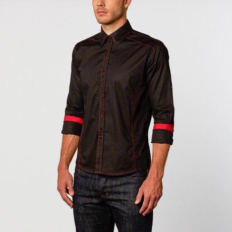 Contrast Stitched Button-Up Shirt // Black (S)