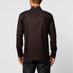 Faux Leather Trimmed Button-Up Shirt // Black (S)