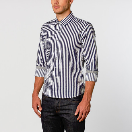 Medium Stripe Button-Up Shirt // Navy (S)