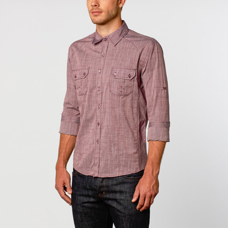 Textured Chambray Button-Up Shirt // Eggplant (S)