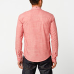 Textured Chambray Button-Up Shirt // Red (XL)