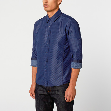 Mini Polka Dot Button-Up Shirt // Royal (S)