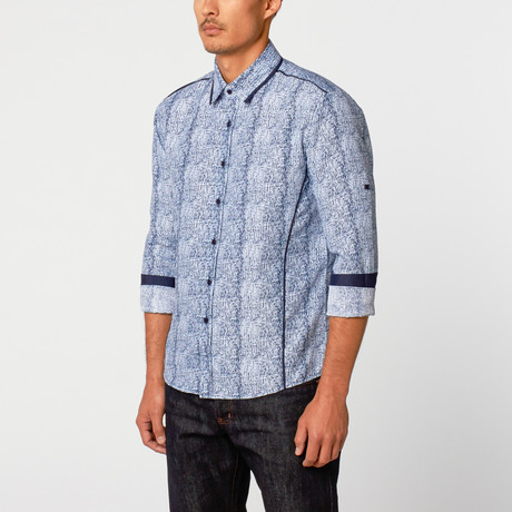 Crackle Button-Up Shirt // Navy (S)