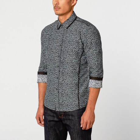 Watercolor Diamond Button-Up Shirt // Charcoal (S)