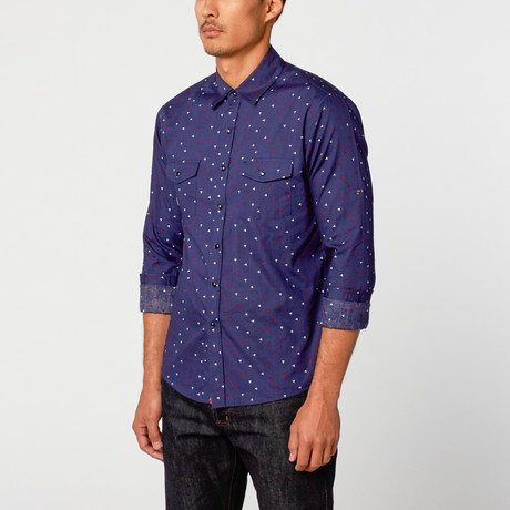 Abstract Triangle Button-Up Shirt // Navy (S)