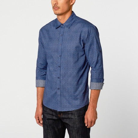 Mini Paisley Button-Up Shirt // Blue (S)