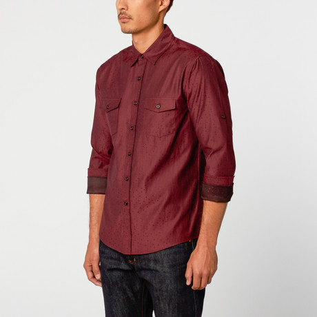 Geo Triangle Button-Up Shirt // Burgundy (S)