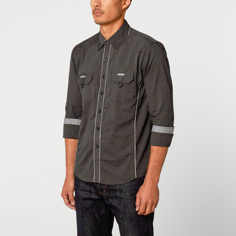 Pin Stripe Button-Up Shirt // Black (S)