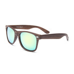 Unisex Aspen Sunglasses // Dark Wood Print (Green Mirror Lens)
