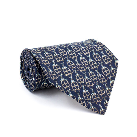 Vintage Hermes Tie // Navy + Gold Chain Link