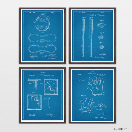 Baseball Patent Collection // 4 Print Set // Blueprint (8"W x 10"H)