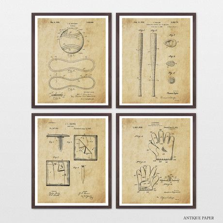 Baseball Patent Collection // 4 Print Set // Antique Paper (8"W x 10"H)