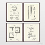 Baseball Patent Collection // 4 Print Set // Warm Toned (8"W x 10"H)