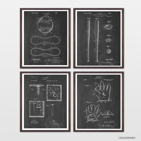 Baseball Patent Collection // 4 Print Set // Chalkboard (8"W x 10"H)