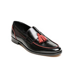 Leather Tassel Moccasin // Black + Red (Euro: 42)