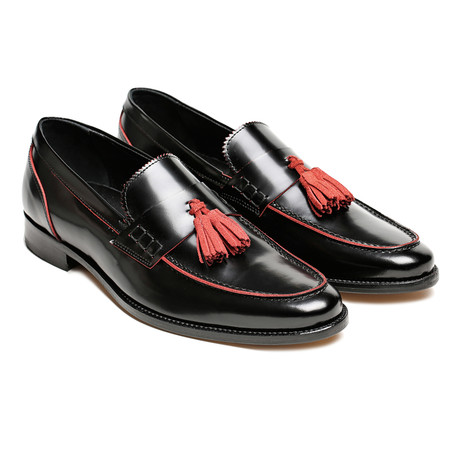 Leather Tassel Moccasin // Black + Red (Euro: 40)