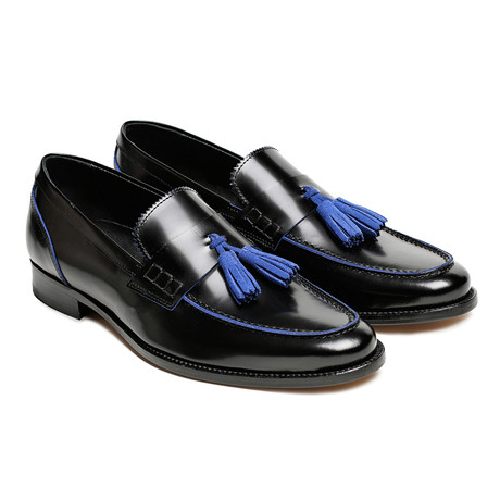 Del Re Shoes // Leather Tassel Moccasin // Black + Blue (Euro: 40)