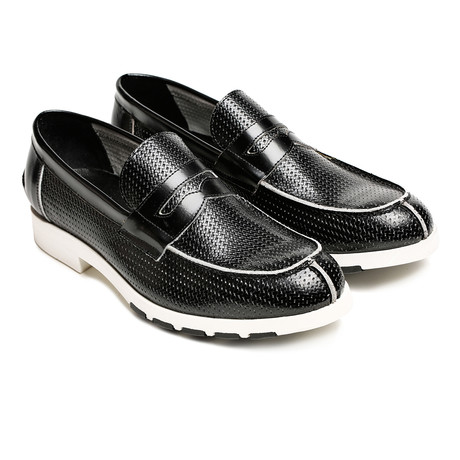 Thick Sole Penny Loafer // Black + White (Euro: 40)
