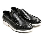 Thick Sole Penny Loafer // Black + White (Euro: 41)