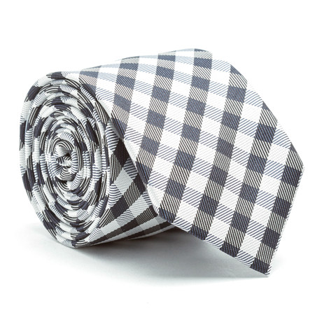 Bias Gingham Contrast Stripe Tie // Black + White + Light Blue