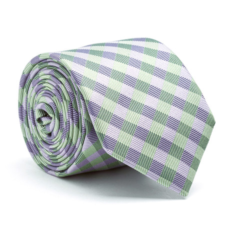 Bias Gingham Contrast Stripe Tie // Green + Light Purple