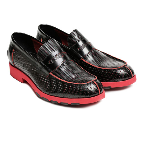 Thick Sole Penny Loafer // Black + Red (Euro: 40)