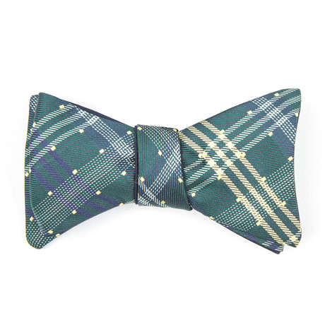 Dotted Plaid Bow Tie // Dark Green + Gold