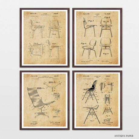 Eames Chairs Patent Collection // 4 Print Set // Antique Paper (8"W x 10"H)