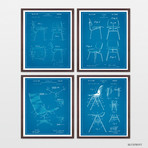 Eames Chairs Patent Collection // 4 Print Set // Blueprint (8"W x 10"H)