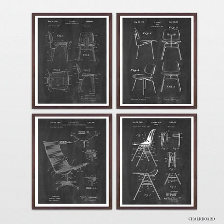 Eames Chairs Patent Collection // 4 Print Set // Chalkboard (8"W x 10"H)
