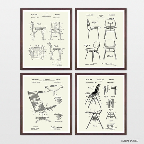 Eames Chairs Patent Collection // 4 Print Set // Warm Toned (8"W x 10"H)