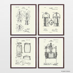 Wine Patent Art Collection // 4 Print Set // Warm Toned (8" W x 10" H)