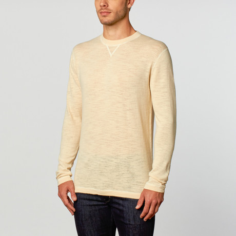 Loft 604 // Linen Blend Long Sleeve Crew with Contrast Stitching // Sand (S)