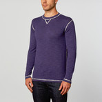 Loft 604 // Linen Blend Long Sleeve Crew with Contrast Stitching // Navy (XL)