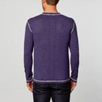Loft 604 // Linen Blend Long Sleeve Crew with Contrast Stitching // Navy (XL)
