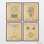 Tesla Patent Collection // 4 Print Set // Antique Paper (8"W x 10"H)