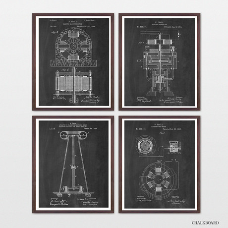 Tesla Patent Collection // 4 Print Set // Chalkboard (8"W x 10"H)