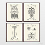 Tesla Patent Collection // 4 Print Set // Warm Toned (8"W x 10"H)