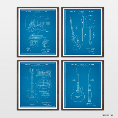 Guitars Patent Collection // 4 Print Set // Blueprint (8"W x 10"H)