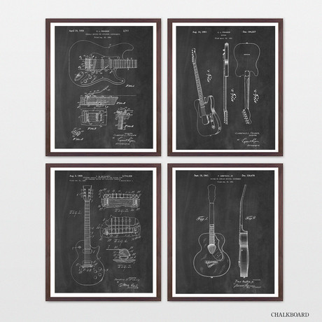 Guitars Patent Collection // 4 Print Set // Chalkboard (8"W x 10"H)