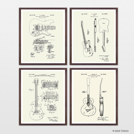 Guitars Patent Collection // 4 Print Set // Warm Toned (8"W x 10"H)