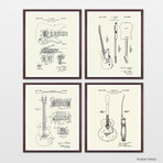 Guitars Patent Collection // 4 Print Set // Warm Toned (8"W x 10"H)