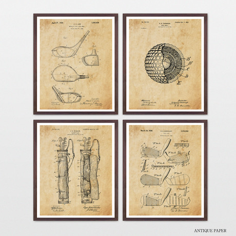 Golf Patent Collection // 4 Print Set // Antique Paper (8"W x 10"H)