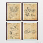 Harley Davidson Patent Collection // 4 Print Set // Antique Paper (8"W x 10"H)