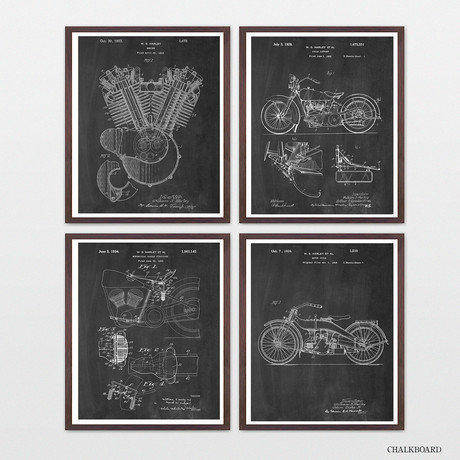 Harley Davidson Patent Collection // 4 Print Set // Chalkboard (8"W x 10"H)