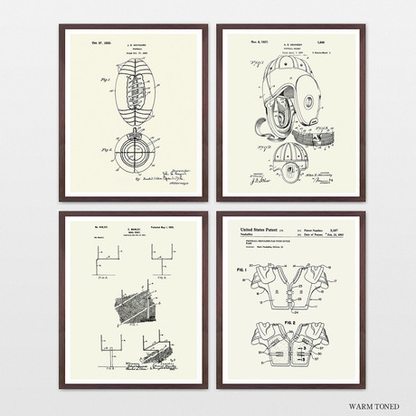 Football Patent Collection // 4 Print Set // Warm Toned (8" W x 10" H)