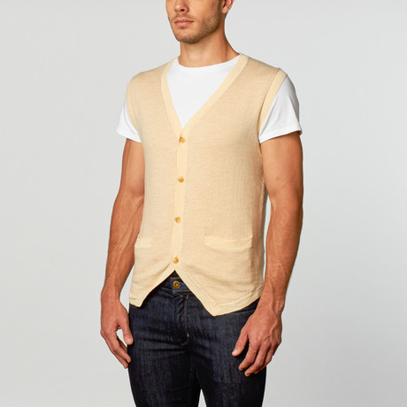 Cashmere Blend Herringbone Waistcoat // Beige (S)