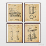 Beer Patent Collection // 4 Print Set // Antique Paper (8"W x 10"H)