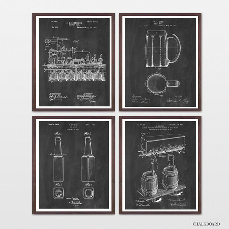 Beer Patent Collection // 4 Print Set // Chalkboard (8"W x 10"H)